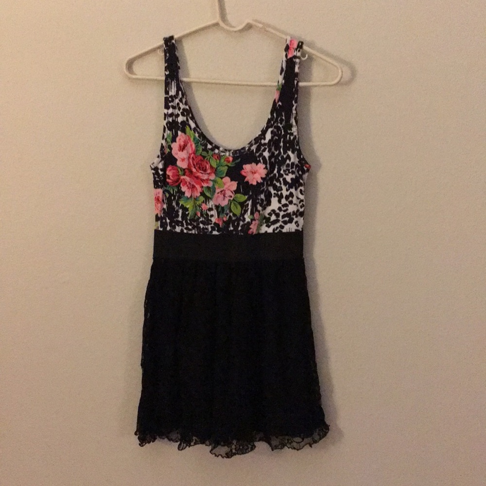 Floral Leopard Top Lace Bottom Skirt